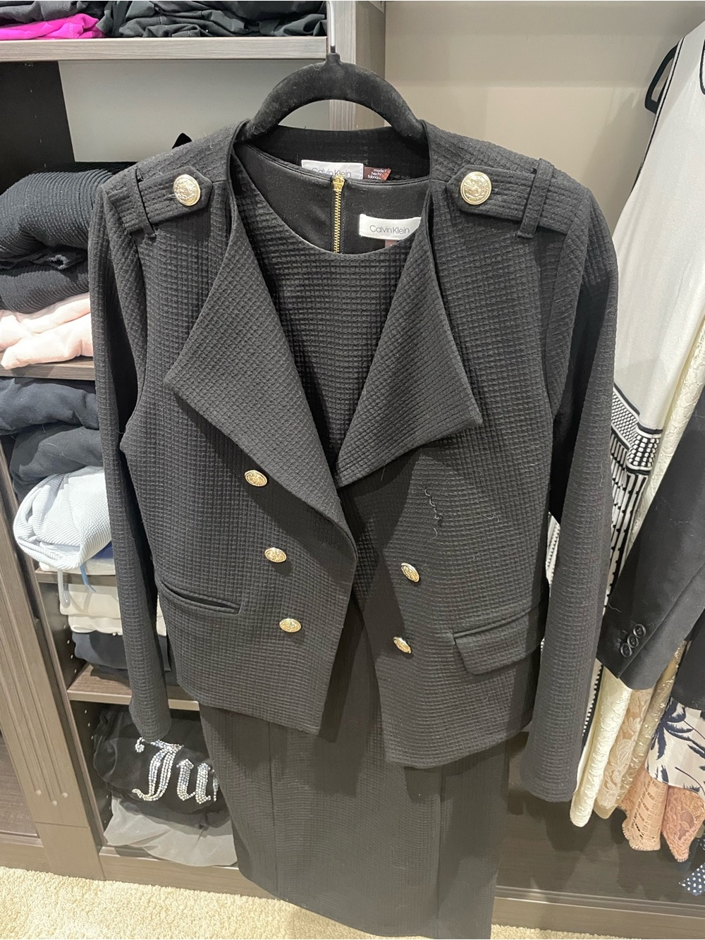 Calvin Klein Black Double-Breasted Textured Military-Style Blazer